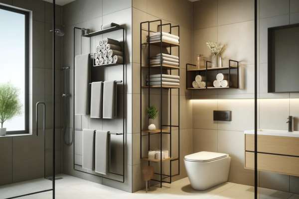 Utilizing Bathroom Corners for Towel Storage